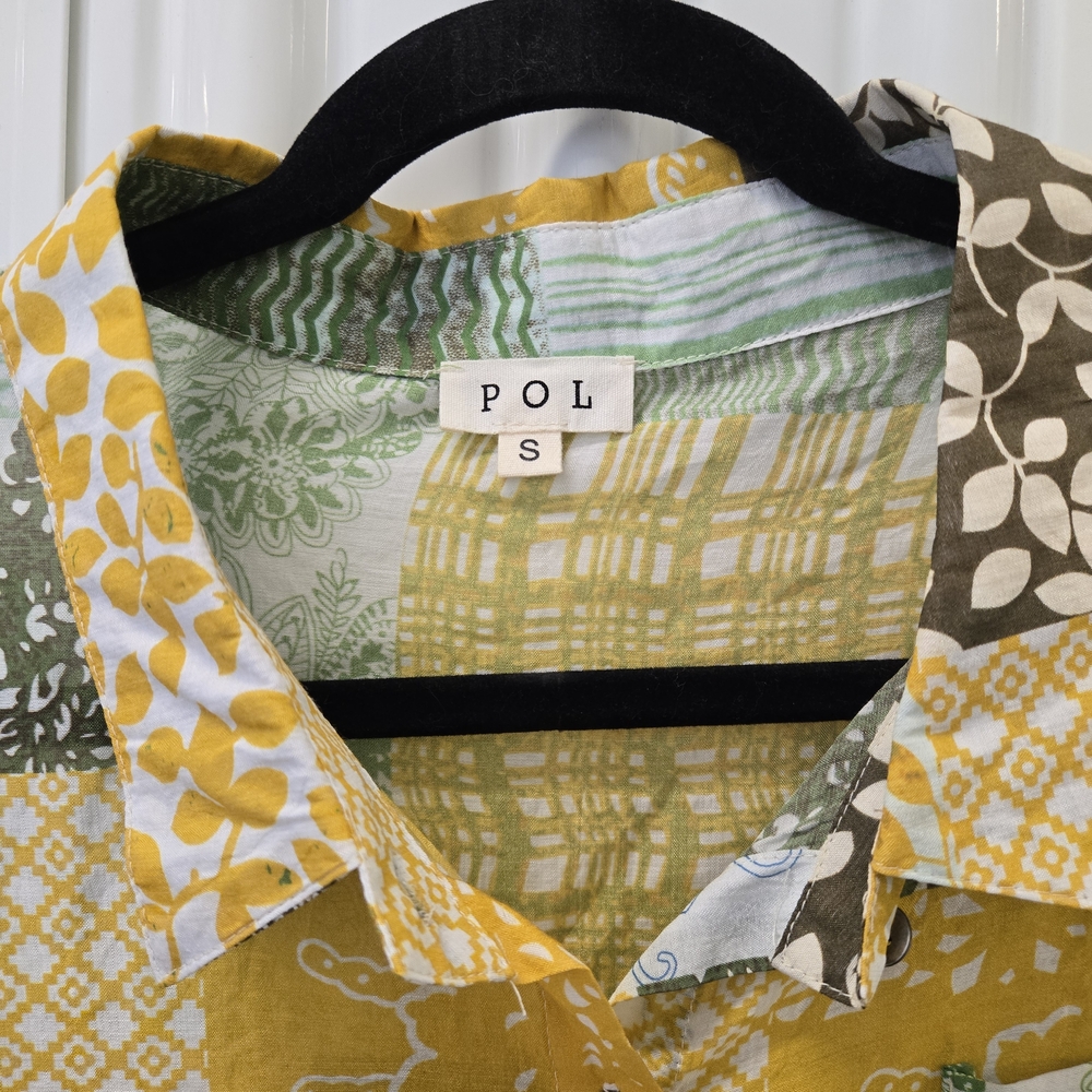 Pol Patchwork Button-Down Shirt In Yellow, Green,… - image 3